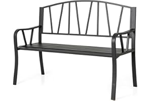 GIANTEX Banc Extérieur Jardin, Assise à Lattes pour 2 à 3 Personnes, Capacité 300 kg, Dossier Simple, Accoudoirs Incurvés, Banc de Jardin en Métal Robuste pour Terrasse, Parc (129 x 53 x 93 cm)