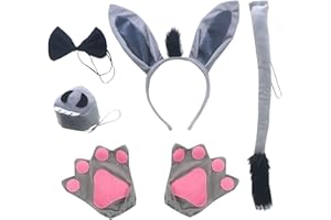 MIVAIUN 6 Stück Esel Kostüm Zubehör Kit Tier Kostüm Set Esel Ohr Stirnband Handschuhe Fliege Schwanz Nase für Erwachsene Kind Halloween Thema Party Cosplay Geburtstag Requisiten Cartoon Show