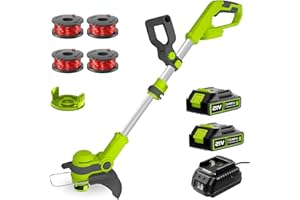 OUMEIU Cordless Grass Trimmer, 21V Electric Strimmer, 30cm Cutting Width, Cordless Strimmer with Fast Charger and 2 x 2,0Ah Batteries, 2-in-1 Strimmer/Edger Cutter for Graden, 4 Bonus Spools