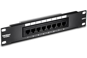 TRENDnet 8-Port Cat6 Unshielded RackMount Patch Panel, 10 Inch Wide, 8 x Gigabit RJ-45 Ethernet Ports, TC-P08C6, Black