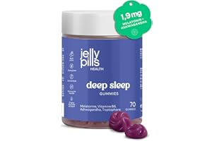 Mélatonine 1,9 mg + Ashwagandha 70 Gummies avec Tryptophane Vitamine B6 et B12 - Sans Sucre Ajouté - Pour Anti Stress et Bien Dormir - Arôme de cerise pour 10 semaines - Jelly Pills®