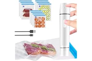 VOAKZEF Handheld Vacuum Food Sealer,Portable Food Vacuum Sealer Machine,Rechargeable Mini Electric Vacuum Sealer with 10 Pcs Reusable Vacuum Sealer Bags,for Food Preservation and Storage