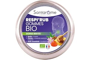 Santarome Bio - Respir'Rub Gommes Bio - Gorges irritées - Propolis - 45 gommes à mâcher - France
