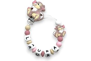 Catenella Portaciuccio Personalizzata con Nome per Neonati, Clip Ciuccio Universale Anticaduta (Tamburina)