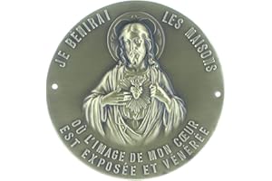 PALAIS DU ROSAIRE Placa de puerta del Sagrado Corazón de 70 mm de latón con forma de bronce, medalla y cruz metálica, adoración cristiana de metal