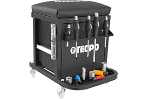 TECPO Werkstatthocker Rollhocker mit 150kg Tragkraft, Schubladen, Ablage Fächer, höhenverstellbar Arbeitshocker Werkstattsitz Werkstattstuhl Montagehocker Werkstattrollsitz