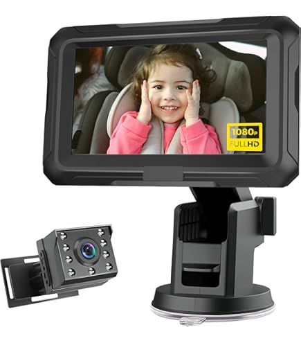 Rétroviseur Bébé Voiture Avec Caméra 1080P | Écran 4,3 Pouces, Grand Angle 150°, Vision Nocturne, Installation Facile