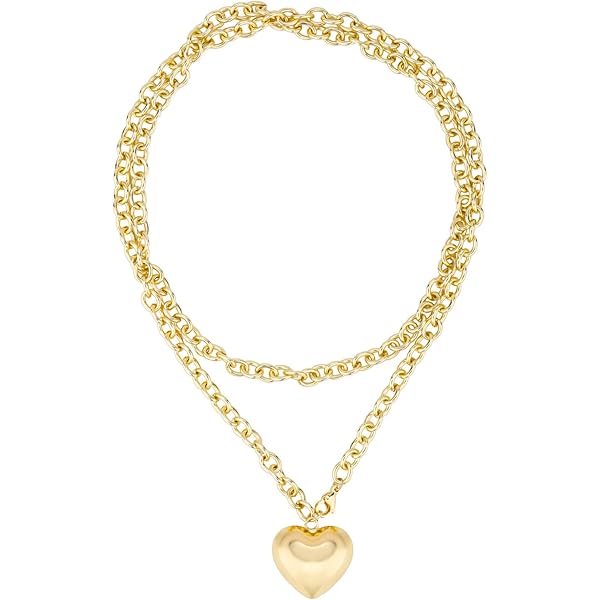 LILIE&WHITE Collana con ciondoli a forma di croce in oro, alla moda, con ciondolo a forma di cuore, collana in oro grosso alla moda con perle e, Ottone, Non pietra preziosa
