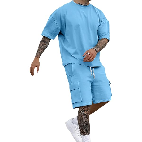 Foweknow Chándal De Verano Para Hombre – Set De 2 Piezas Con Camiseta Y Pantalones Cortos – Traje Deportivo Transpirable Y Cómodo