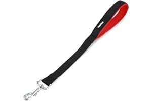 HAPPY HACHI Laisse Courte Solide pour Chiens 46 cm Contrôle avec Poignée Rembourrée et Mousqueton en Métal Sangle en Nylon pour Animal de Compagnie pour Formation Entraînement (Noir,L)