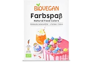 ‎BIOVEGAN Biovegan Bio Farbspaß, bunte färbende Lebensmittel, Lebensmittelfarbe Pulver für Dekoration von Kuchen, Torten und Muffins, vegan und glutenfrei (6 Farben)