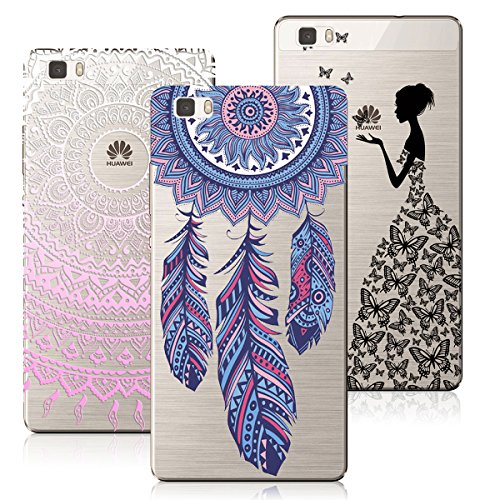 VertTek 3 in 1 Weich Silikon Transparent Hülle für Huawei P8 Lite Durchsichtig Schutzhülle Case Ultradünnen Leichtgewichtt Edui Elegant Malerei Muster Handy Tasche Schutzhülle Transparent Clear Protective Cover ( Rosa Mandala + Blau Dreamcatcher + Schwarz Mädchen )