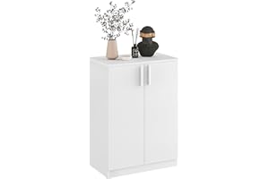 ‎KOMTO KOMTO Kommode Weiß mit 2 Türen - Kleiner Schrank für Flur, Wohnzimmer | Sideboard Schmal CABI 60 x 84 x 37 cm (BxHxT)