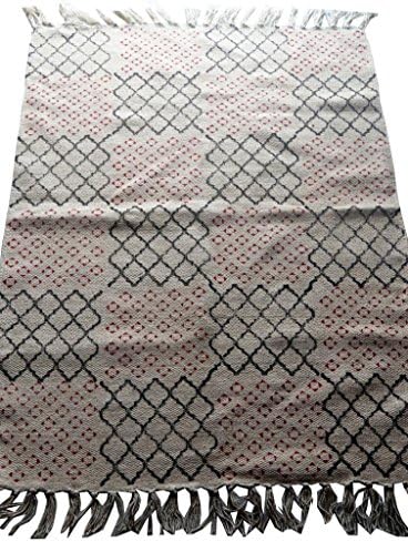 Indian Cotton Patchwork Block Print Cotton Kilim Carpet Rug Hand print Kilim Dhurrie