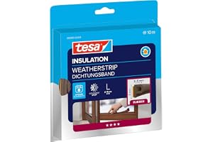 tesa INSULATION tätningstejp L - 10 m x 9 mm x 5,5 mm - brun | Självhäftande gummitätning för att täta springor vid fönster o