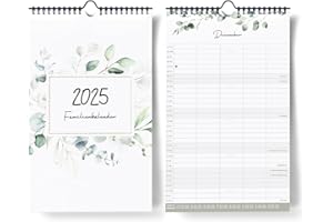 PAPERLIONS Familienkalender 2025 I Kalender mit 5 Spalten [Eukalyptus Design] I 20 x 32 cm A4+ I Familienplaner Wand I Monatskalender Okt 2024 - Dez 2025, mit Ferien- und Feiertagen, Stundenplänen uvm
