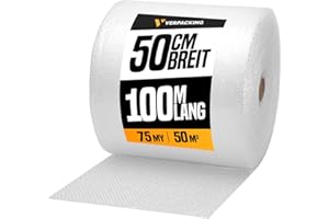 ‎VERPACKING verpacking Luftpolsterfolie 100 m lang Noppenfolie Knallfolie Blisterfolie Polstermaterial Füllmaterial für Kartons (1 Rolle - 50 cm x 100 m, 75 my)