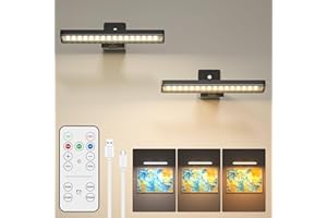 BrightWish 2 Pack Rechargeable Picture Lights for Wall, Battery Operated Wall Lights with Remote Control, 3 Color Temperatures and Timer Function, Art Lighting for Paintings, Frames & Dartboards