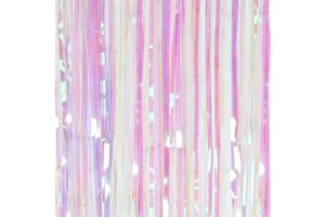 SUNBEAUTY Rainbow Tinsel Foil Fringe Curtains Pink Metallic Tassel Curtain Party Streamers Backdrop for Graduation Birthday Wedding Disco Pastel Unicorn Mermaid Princess Party Decoration 3ft X 8ft