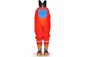 LOVRAIN Children Kids Toddlers Waterproof Chest Waders with Pocket and Bag (Size Name for Boots Sizes, Ages 1.5-9)