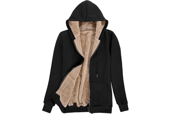 Voqeen Huvtröja med fleecefoder för dam huvtröja plyschjacka med dragkedja varm huvtröja huvtröja med dragkedja sweatshirt vinter tjock huvtröja med dragkedja med fickor