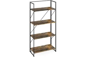 Farini 4-Shelf Industrial Bookshelf - Rugged Steel Ladder Rack Storage Shelves, Rustic Brown