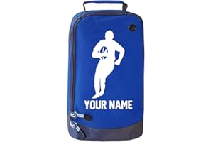 ABSOLUTELY TOP Personalised Childrens Rugby Boot Bag Boys Girls Sports Football PE Kit Gift, Deep Sea Blue/White Print
