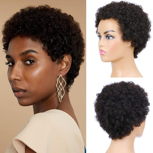 Kurze Afro Curly Perücke Pixie Cut Für Frauen – 150% Dichte, 4 Zoll, Natürlicher Look