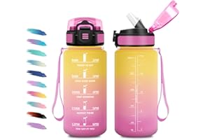KOLLYKOLLA Borraccia Bambina 500ml, a Prova di Perdite, Bottiglia Motivazionale con Cannuccia, Bottiglia Acqua Sportiva con Indicatore del Tempo, Borraccia per Bambini, Campeggio, Scuola, Ufficio, Lavoro