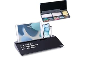 Varhomax Tableau blanc de bureau en verre avec rangement, organiseur de bureau, liste de tâches, bloc-notes, bloc-notes, tableau blanc effaçable à sec pour la maison, le bureau et les fournitures