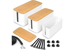Cinnani Set di 3 scatole per cavi in plastica ABS con coperchio in bambù, grande, media e piccola gestione dei cavisupporto e fascette