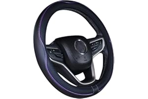 Istn Microfiber Leather Car Steering Wheel Cover Universal 15 inch/38cm Breathable Anti-slip Protector for Auto/SUV (Black Purple)