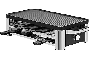 ‎WMF WMF Lono Raclette-Grill für 8 Personen, leistungsstark, gleichmäßiges Grillen und Überbacken, antihaftbeschichtete Pfännchen und Schieber, für idyllische Raclette-Abende, aus edlem Cromargan-Edelstahl