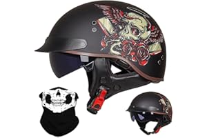 ACLFFSHOP German Style Vintage Motorcycle Jet Helmet, ECE Approved Open Face Motorbike Helmet, Retro Half Helmet, with Sun Visor and Removable inner, for Adult Men Women M~XXL