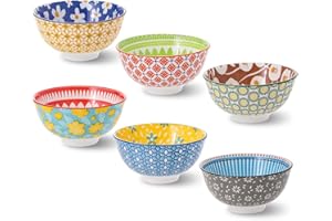 BATITIE Bol Petit Dejeuner Ceramique - Bol Cuisine Porcelaine Design Coloré 300 ml - Lot de 6 Couleur Petits Bols a Dessert | Soupe | Riz | Snack | Glace - Passe au Micro-ondes et Lave-vaisselle - 12 cm