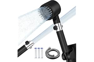 SKUURTFR Pommeau de Duche Haute Pression,Pommeau Douche Economie Deau 4 Types de Jets Pommeau de Douche Anti Calcaire avec Tuyau Douche 1.5M et Support de Douche, avec Bouton D'arrêt D'eau,noir