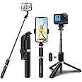 Blushinsta Portable Selfie Stick,Handy Tripod with Detachable Wireless Remote&Mini Tripod Stand for iPhone 13 12 11 Pro Xs Max Xr X 8 7 6 Plus,Smartphone (Without Light)(Black) Pack of 1