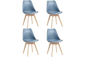 DEYARNA HOME Pack 4 Sillas de Comedor Nordicas, Sillas de Cocina con Cuero Tapizado Cojín y Patas de Madera de Haya, para Comedor, Salón, Dormitorio, Cocina (Azul Oscuro)