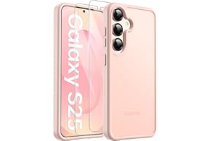 FLLAO Matt Handyhülle für Samsung Galaxy S25 Hülle und 2 Schutzfolie, mit Kameraschutz [Militärnorm Schutz] urchscheinende PC Rückseite TPU Bumper Hülle für Samsung S25 5G - Rosa