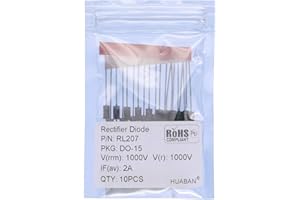 HUABAN 10 szt. RL207 Dioda prostownicza 2A 1000V DO-15 (DO-204AC) 2 Amp 1000 Volt