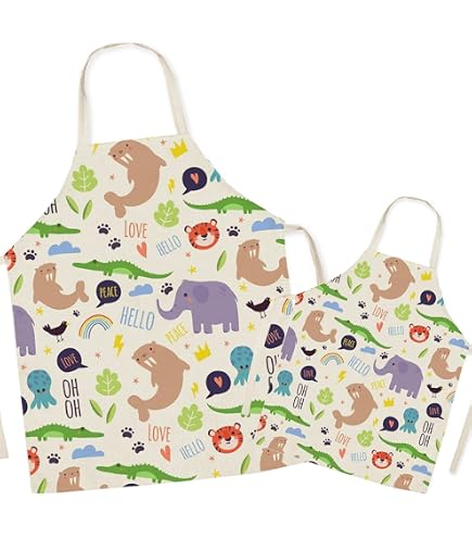 Eltern-Kind Schürzen-Set – 2-teilig, Gelb, Mit Tasche Für Kochen, Backen & Garten