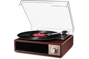 Record Player, VOKSUN Bluetooth Vinyl Turntable with Built-in Stereo Speaker Belt-Driven Vintage Phonograph Record Player Vinyl Player, 3 Speed Turntable with Digital Encoder, USB, RCA, Aux IN, Walnut
