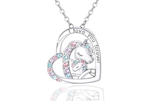 MAKOBLESSMOMO Einhorn Herz Halskette für Mädchen, I Love You Forever Einhorn Schmuck Geschenke für Mädchen Mütter Tochter Enkelin Nichte