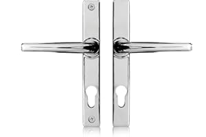 SCHLOSSER TECHNIK XFORT Uros Ferco - Paire de poignées de porte en uPVC en chrome poli (PZ 70 mm, Distance entre les trous 180mm, longueur totale 205 mm), poignées de remplacement en Zamak, poignées de porte d'entrée