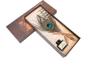 JOYZAN Quill Pen Set, Penna della Piuma D'annata Stilografica Antica Vintage Penne Firma Pennini di Ricambio Calamaio Pennino Feather Metallico per Regalo Esecutivo Antico Arredamento Scrivania Calligrafia