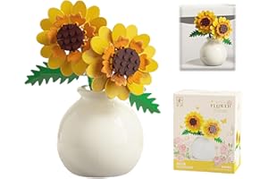 Caelura Klemmbausteine Blumen, Sonnenblumen Bausteine mit Plastikvase für Naturliebhaber, Kreative Heimdekoration, Geschenkidee für Geburtstag oder Sommerfest
