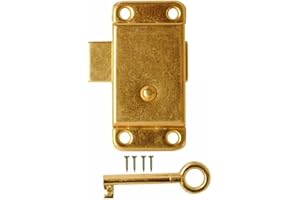 SISI UK Wardrobe Cabinet Cupboard Drawer Surface Lock and Key 63mm (2.1/2 inch) Brass Vintage Retro Old Style Wardrobe Lock -Cupboard Drawer Cabinet Door Catch Pack of 1.