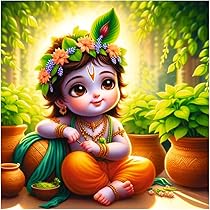 Techgifti Baby Krishna Back Side Gamla Matki Wall Poster for Pooja