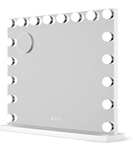Miroir Maquillage LED Hollywood - Éclairage 3 Modes - Bluetooth Intégré - Grossissement 10x - Design élégant Pour Salle De Bain Ou Coiffeuse