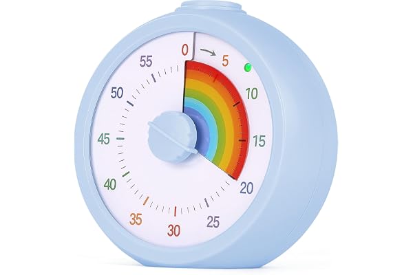 AOOSU Visuell timer för barn, 60 minuters visuell nedräkningstimer för klassrumsundervisning, kokning, barns tidshanteringsverktyg med tyst, kokningstimersdrift och regnbågsmönsterdesign Blå regnbåge